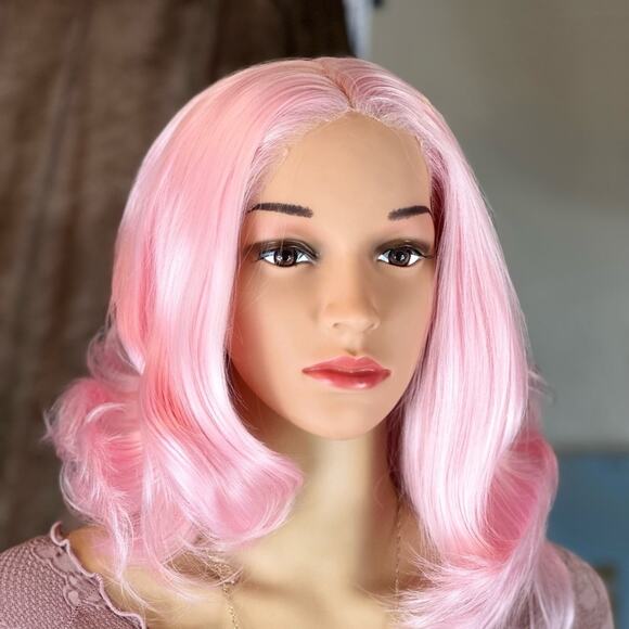 Womens Pink 14" Wig - Picture 2 of 10